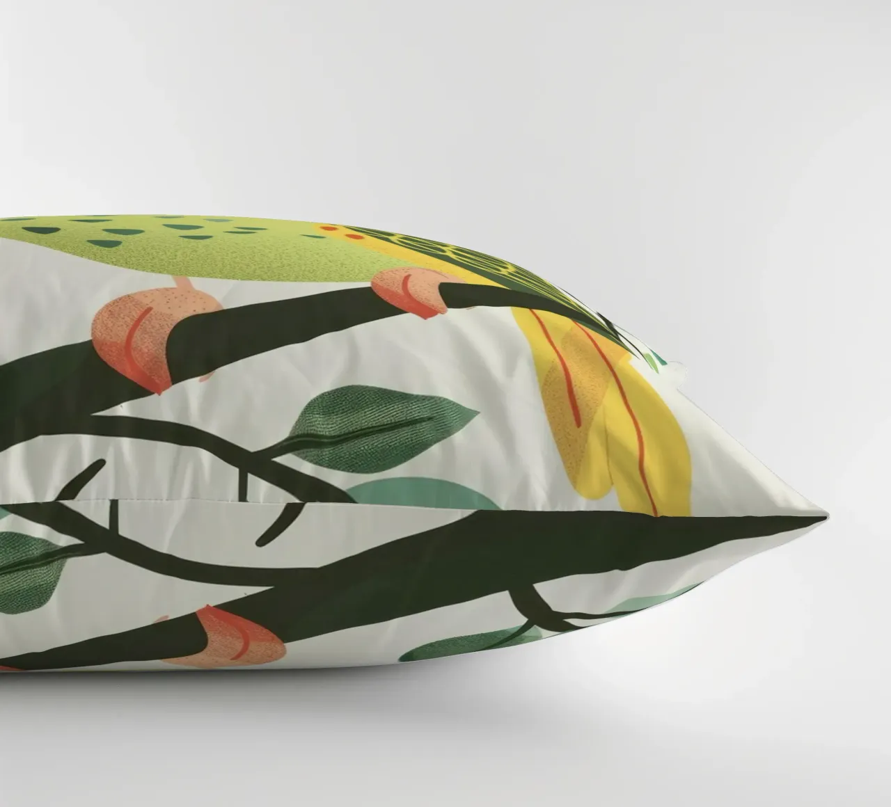 Melodia colorata: Il vibrante Budgie sul ramo cuscino da DesignDoodle