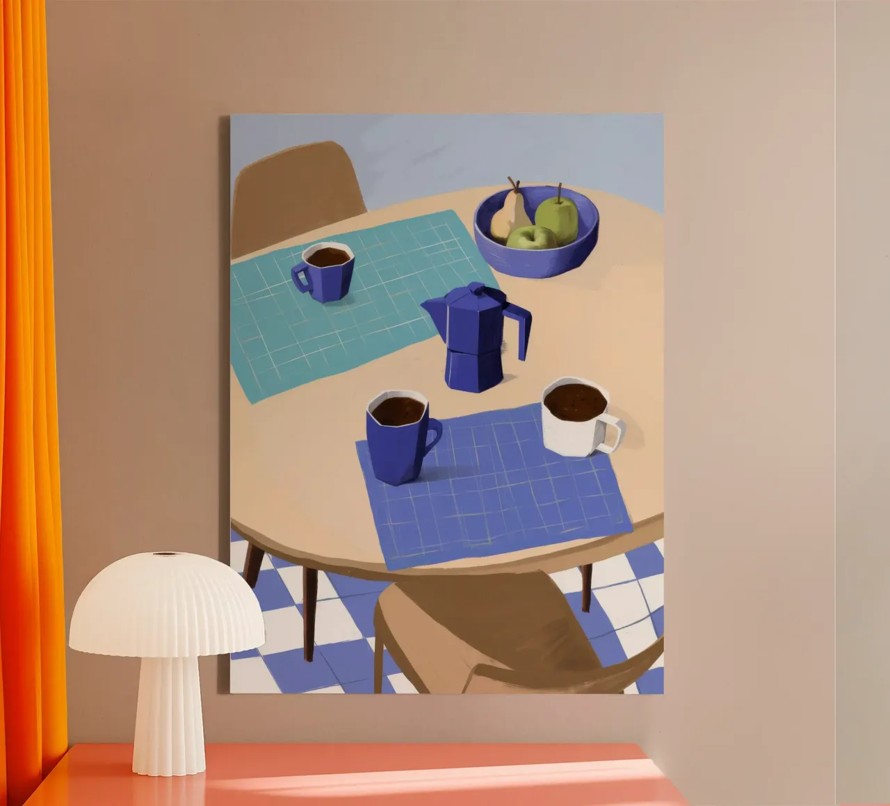 Pausa caffè blu tela con Cornice a cassetta da Muse Artworks