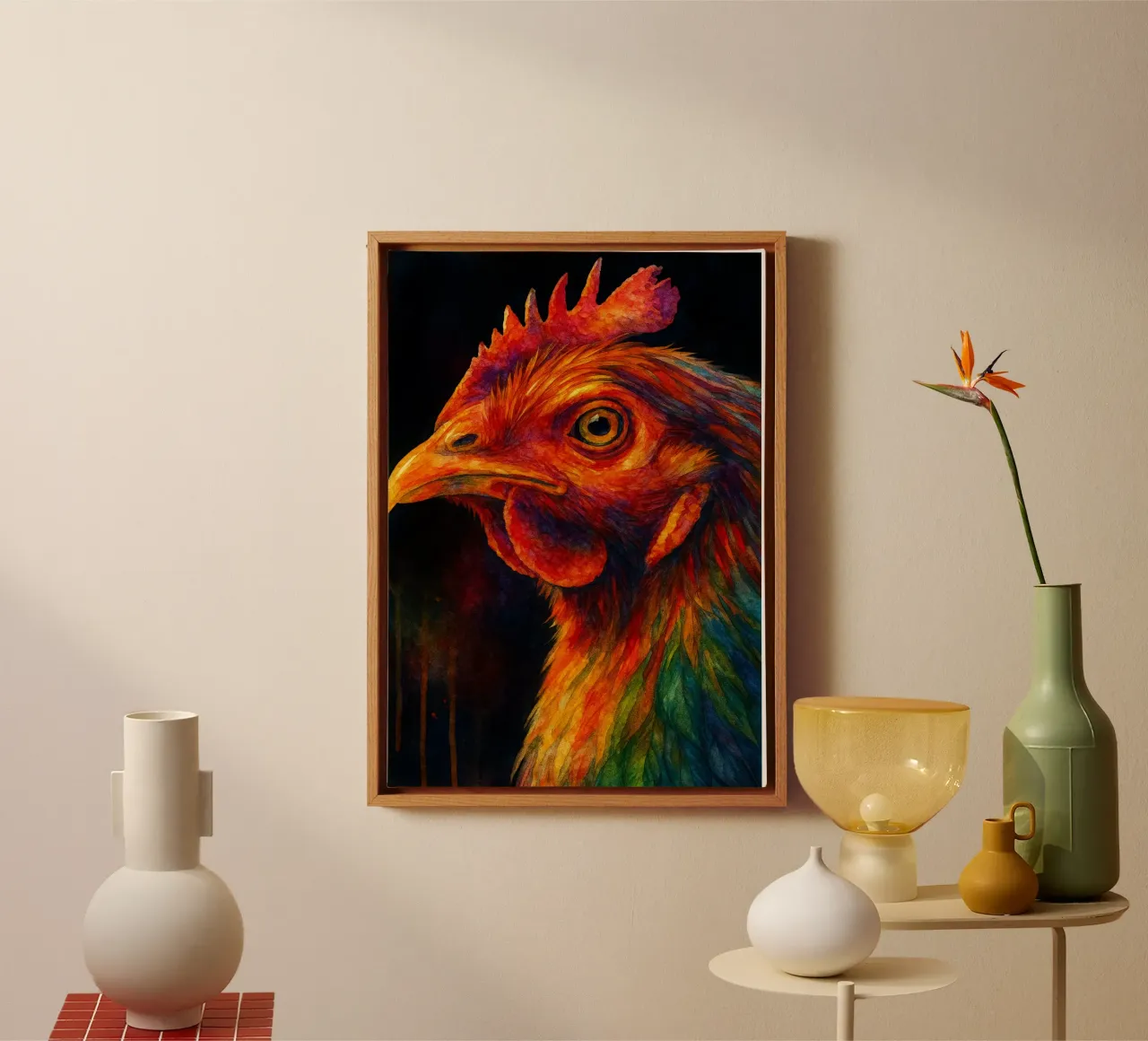 pollo pittura colorata tela con Cornice a cassetta da toegoe