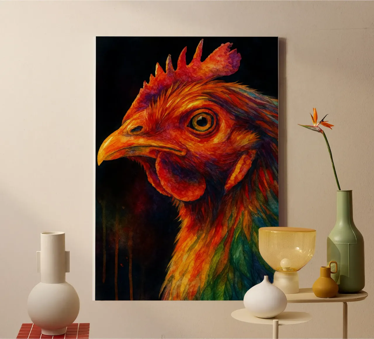pollo pittura colorata tela con Cornice a cassetta da toegoe