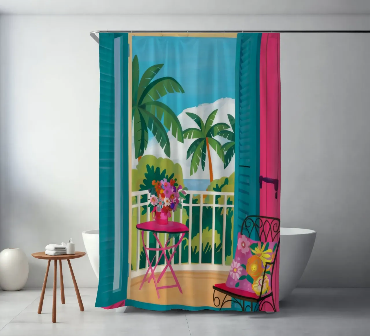 Balcony Palm Trees shower curtain by FadeAura
