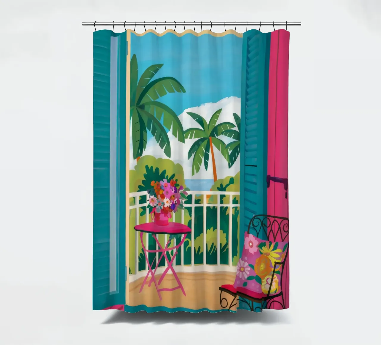 Balcony Palm Trees shower curtain by FadeAura