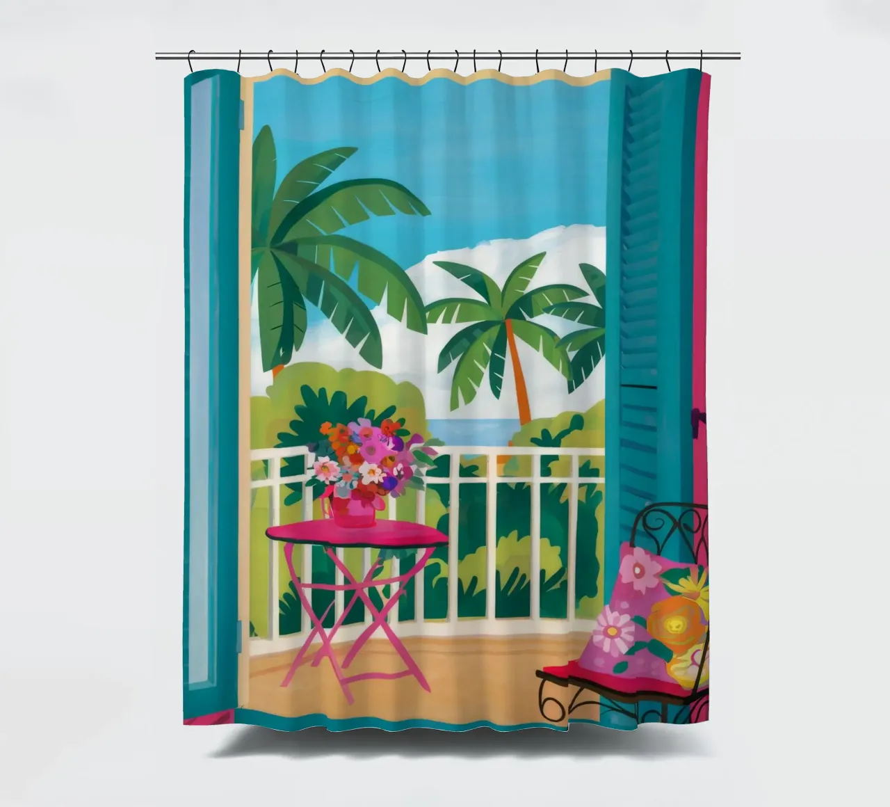 Balcony Palm Trees shower curtain by FadeAura