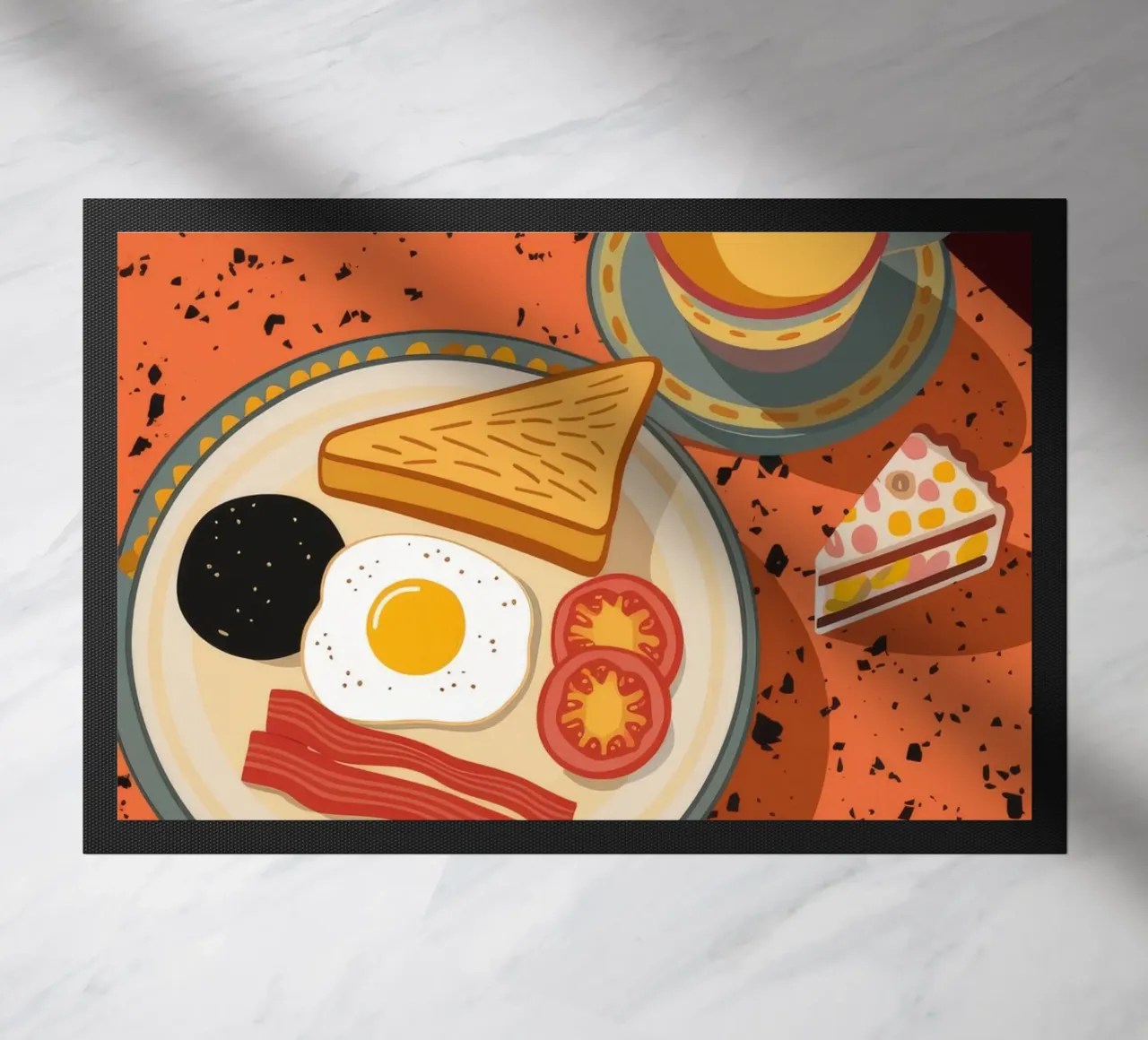 Desayuno con bacon y huevo felpudo de Muse Artworks