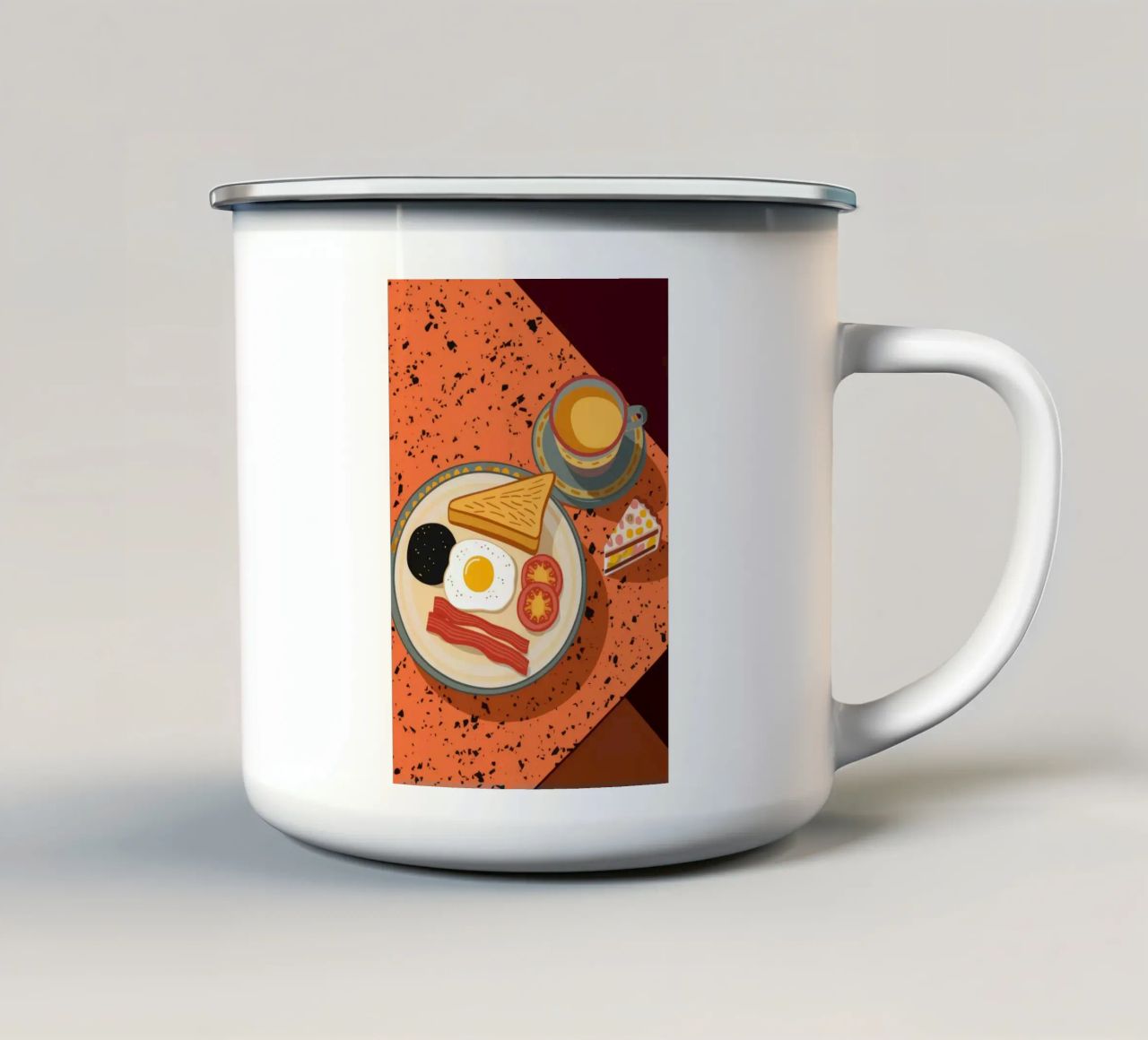 Colazione con uova e pancetta tazza in smalto da Muse Artworks