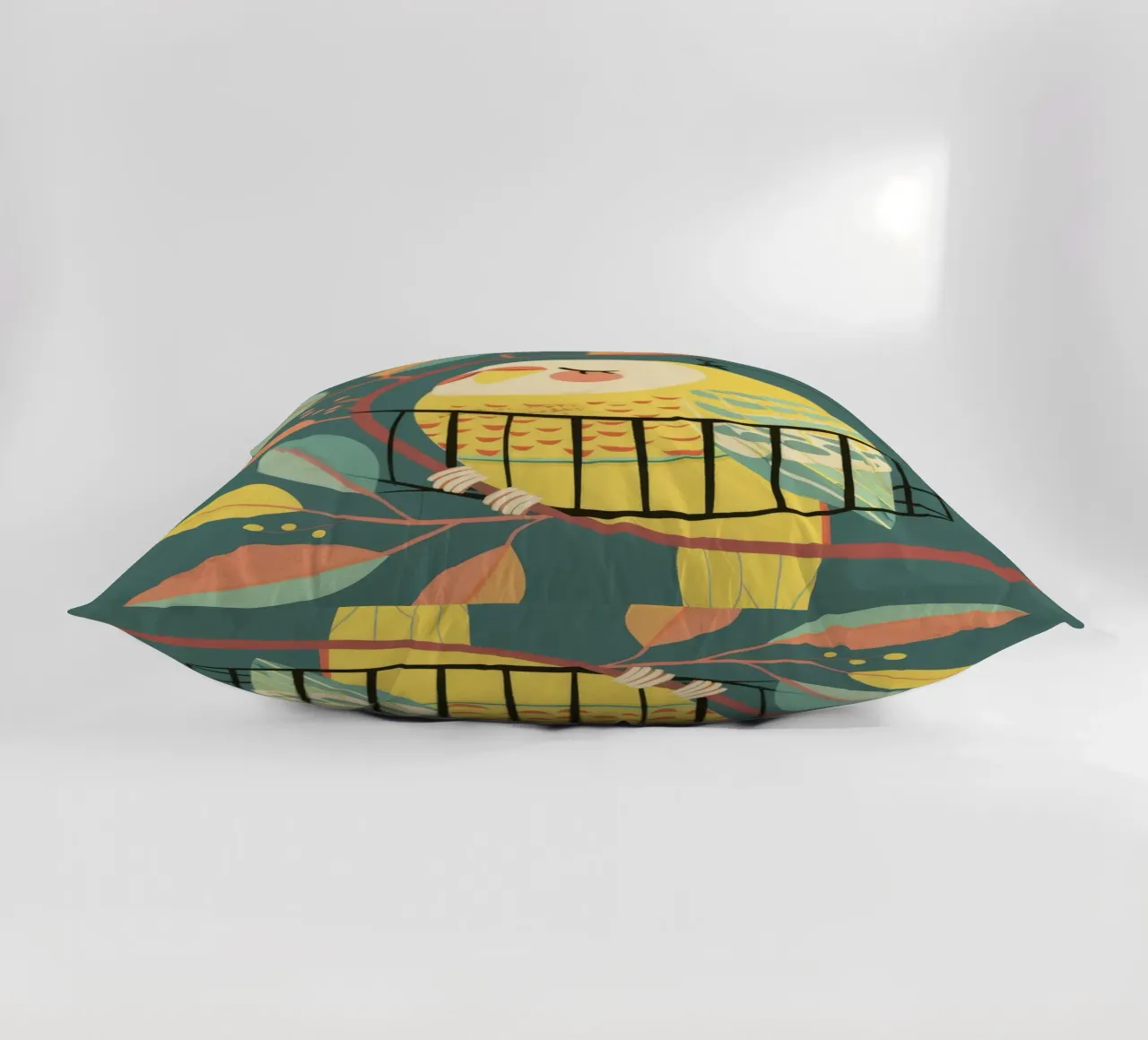 The Playful Budgie: A Moment of Serenity in the Trees decorative cushion by DesignDoodle