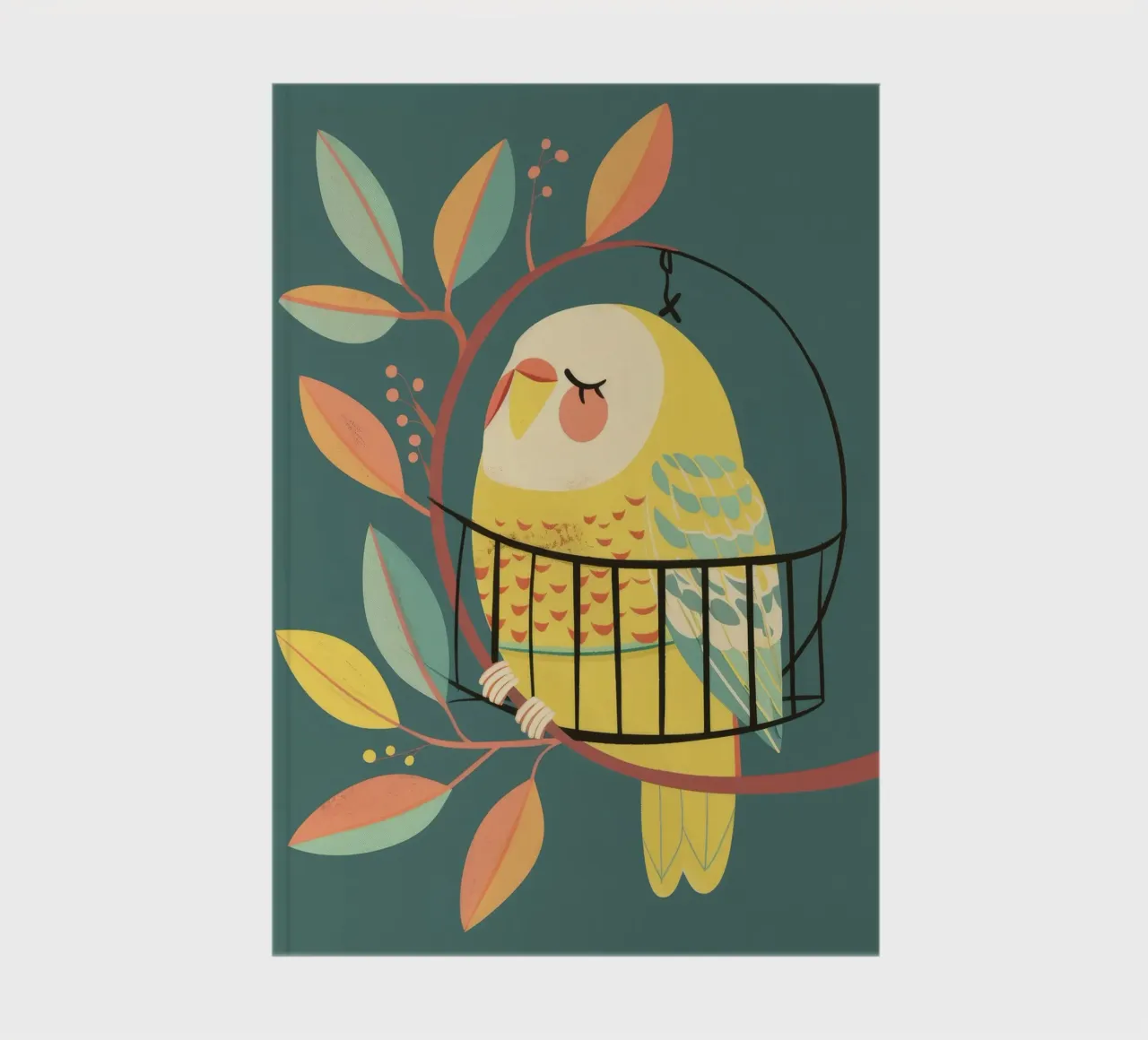 The Playful Budgie: A Moment of Serenity in the Trees notebook by DesignDoodle