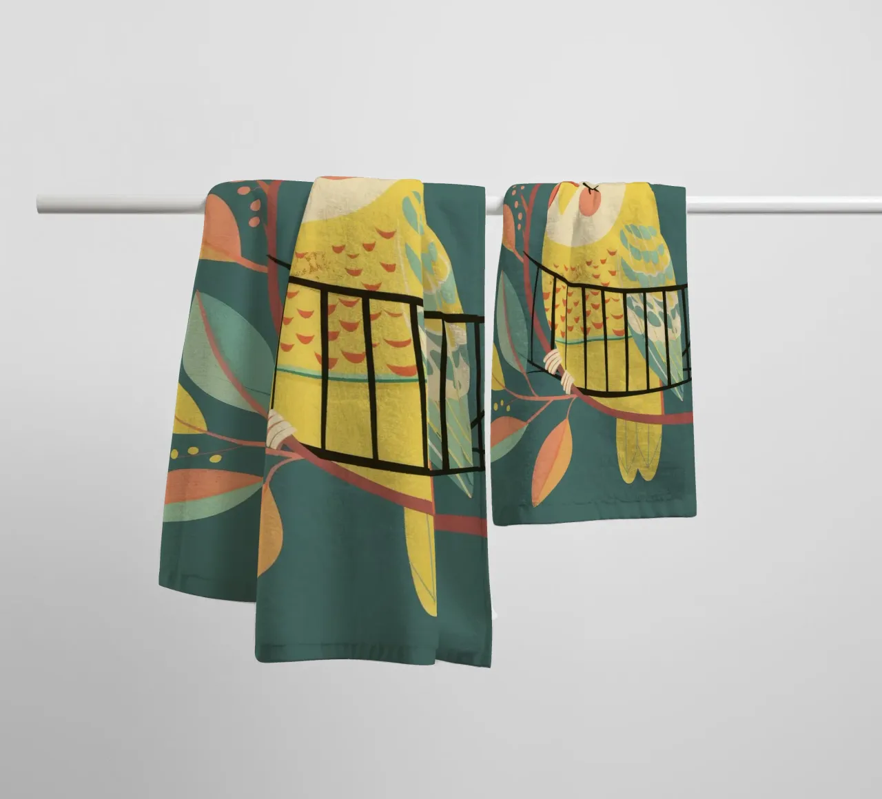 The Playful Budgie: A Moment of Serenity in the Trees towel by DesignDoodle