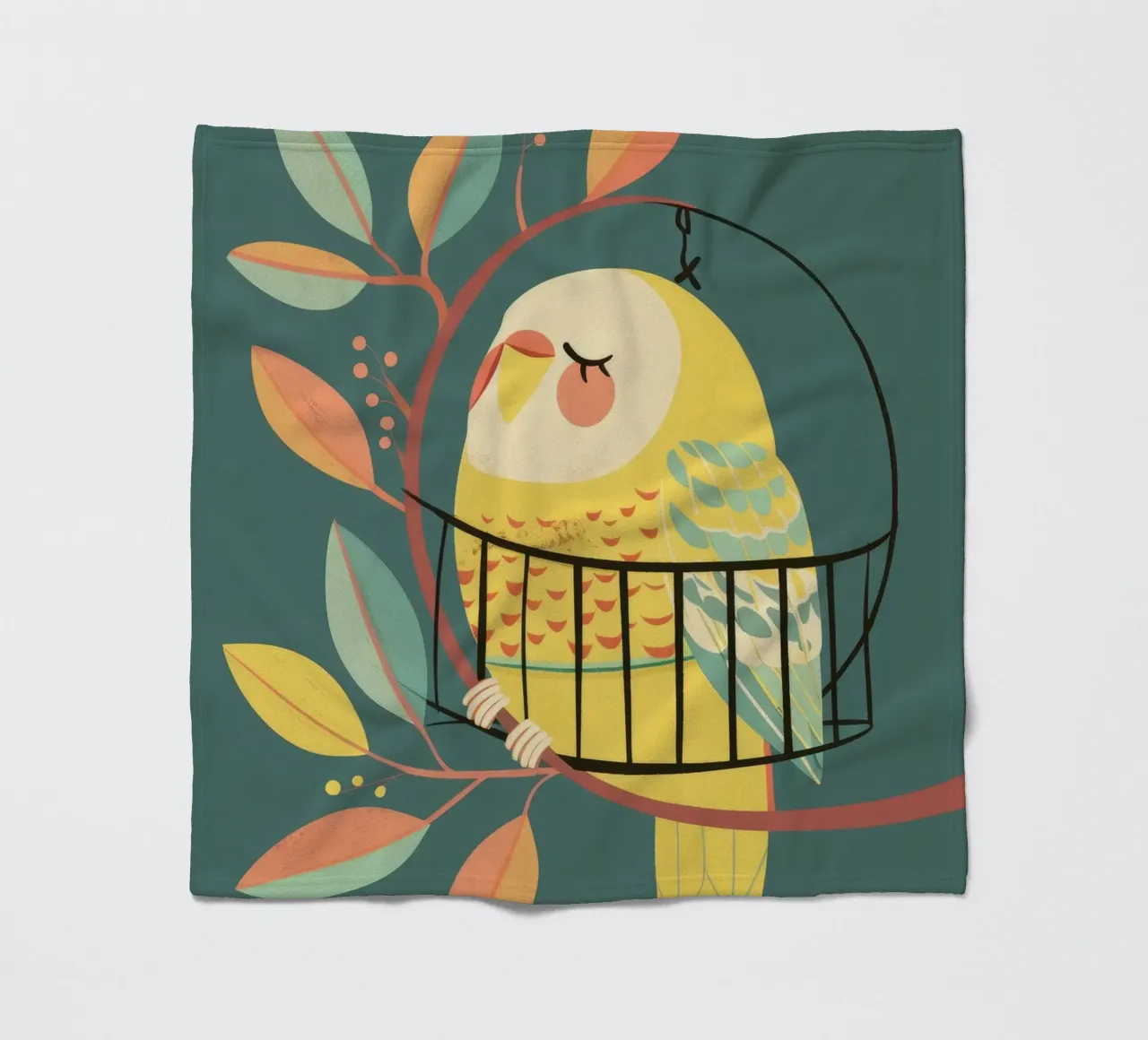The Playful Budgie: A Moment of Serenity in the Trees fleece blanket by DesignDoodle
