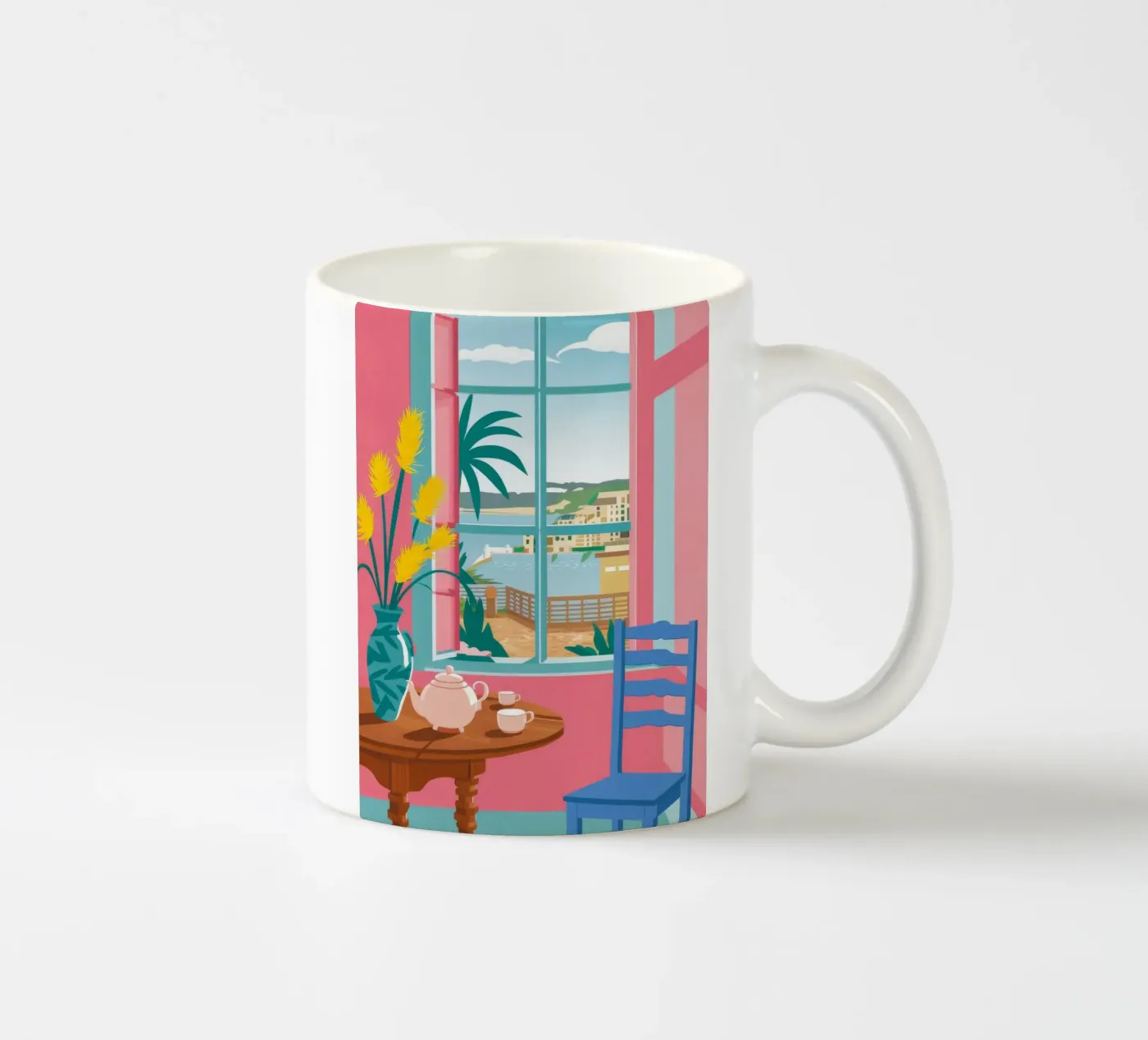 Seaside Cafe Table ceramic mug by FadeAura