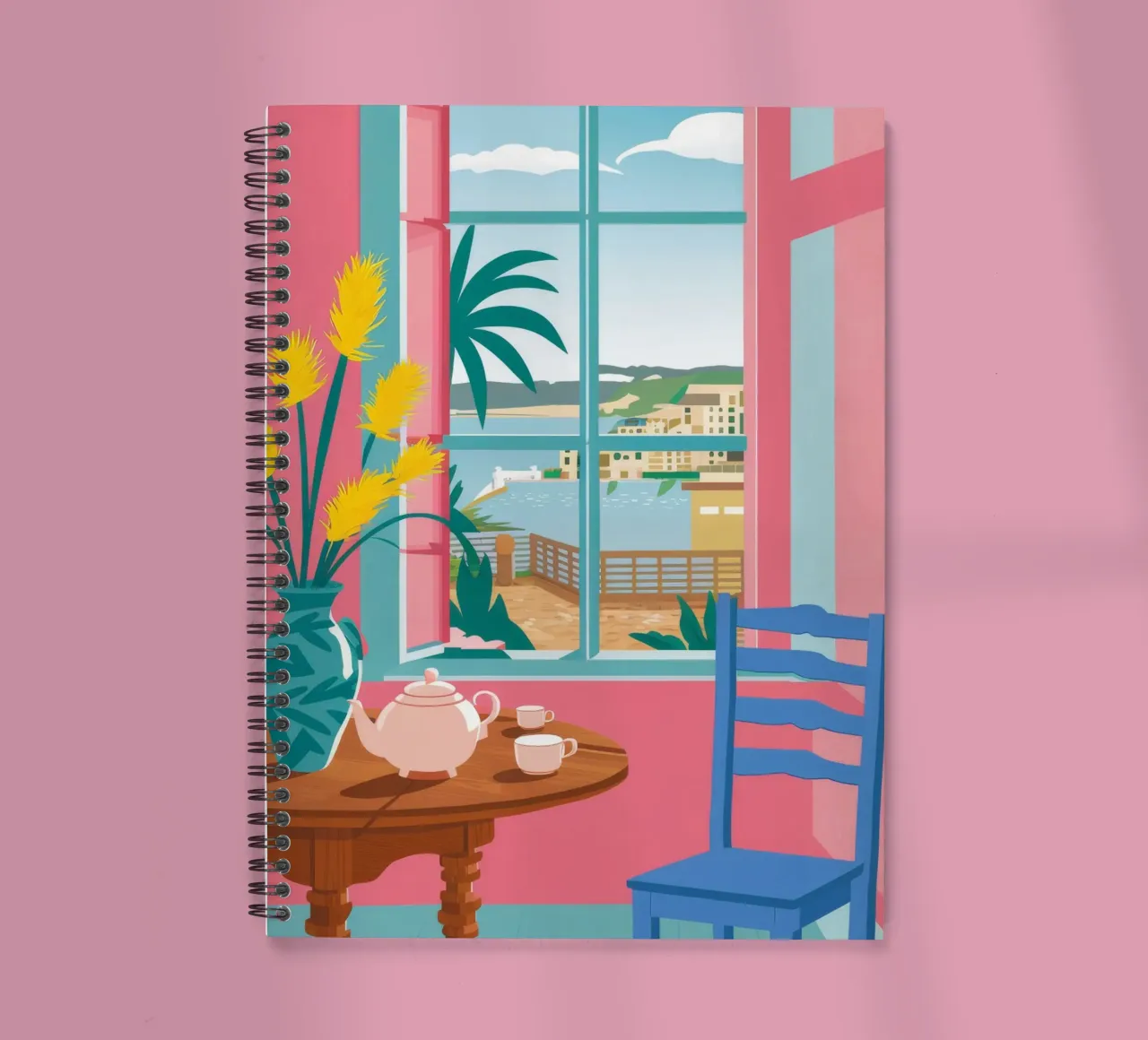 Seaside Cafe Table spiral notebook by FadeAura
