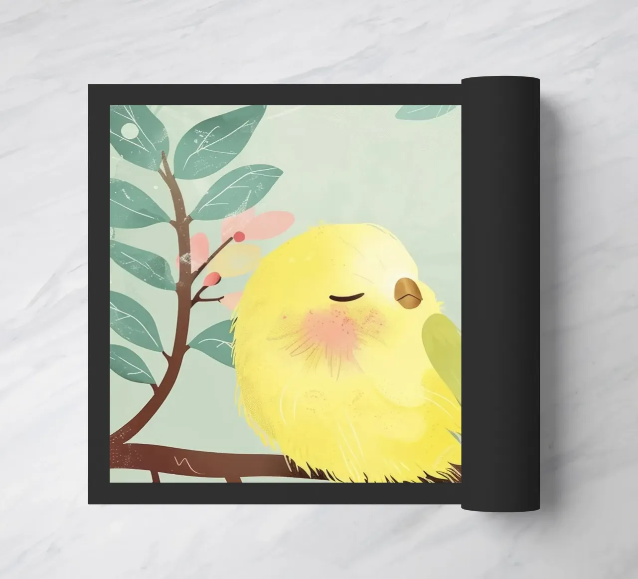 Incantevole Budgie addormentato, esplosione colorata di bellezza piumata zerbino da DesignDoodle