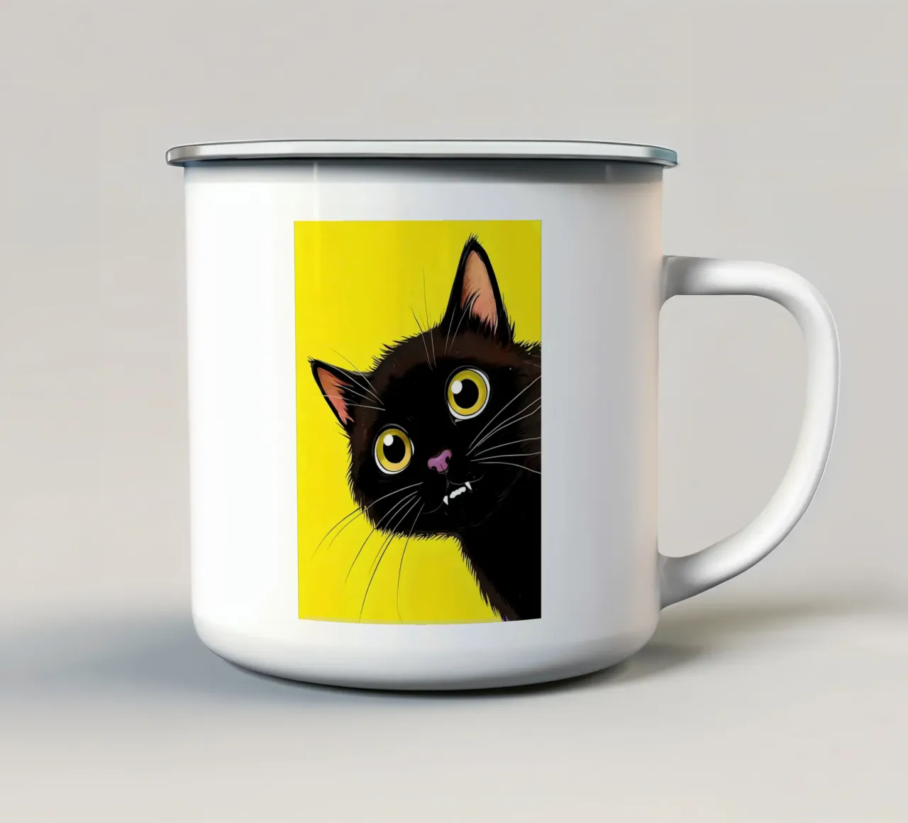Gatto nero vampiro con occhi gialli tazza in smalto da 🥝 KIWI STORE