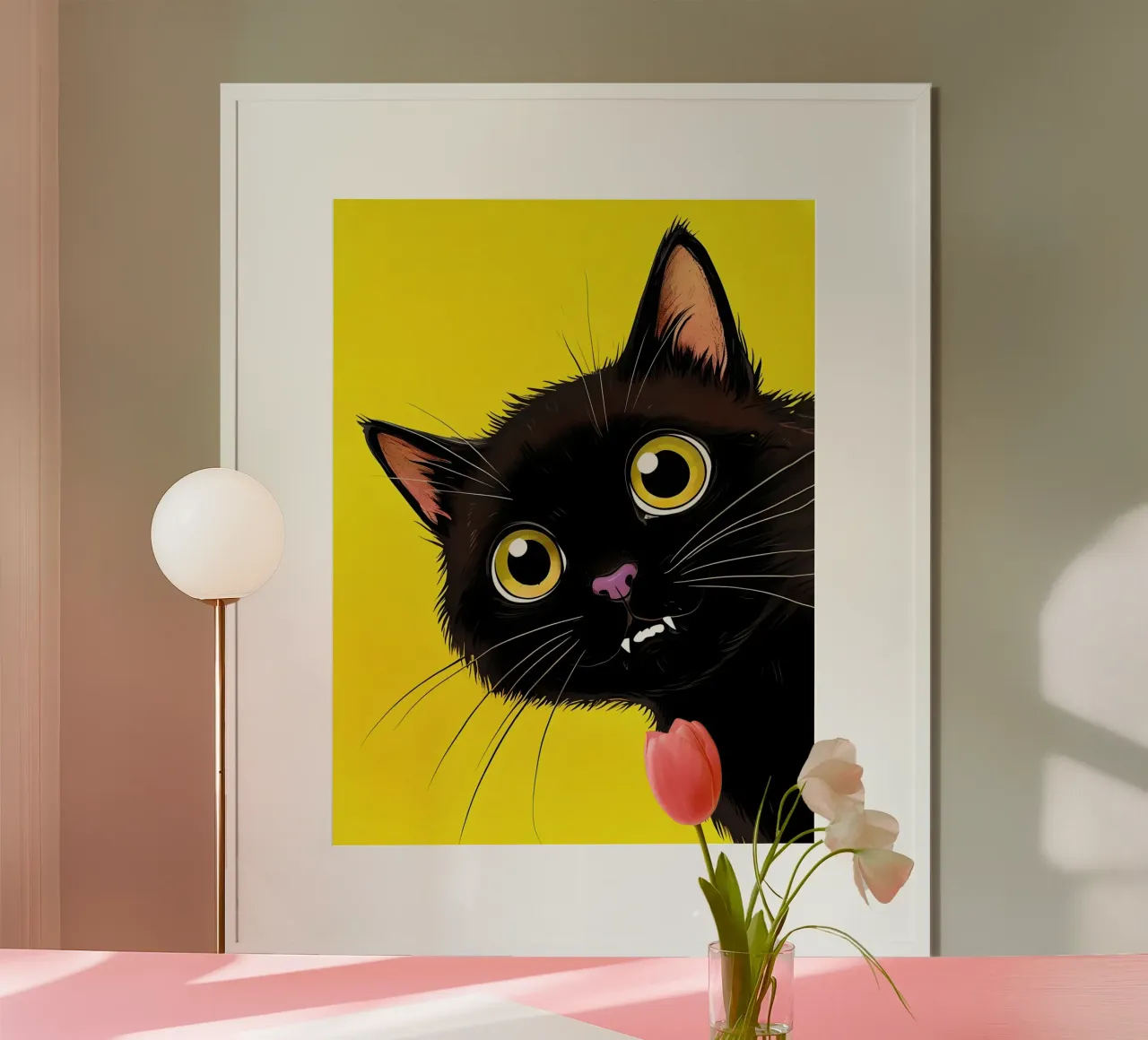 Gatto nero vampiro con occhi gialli poster con telaio in legno da 🥝 KIWI STORE