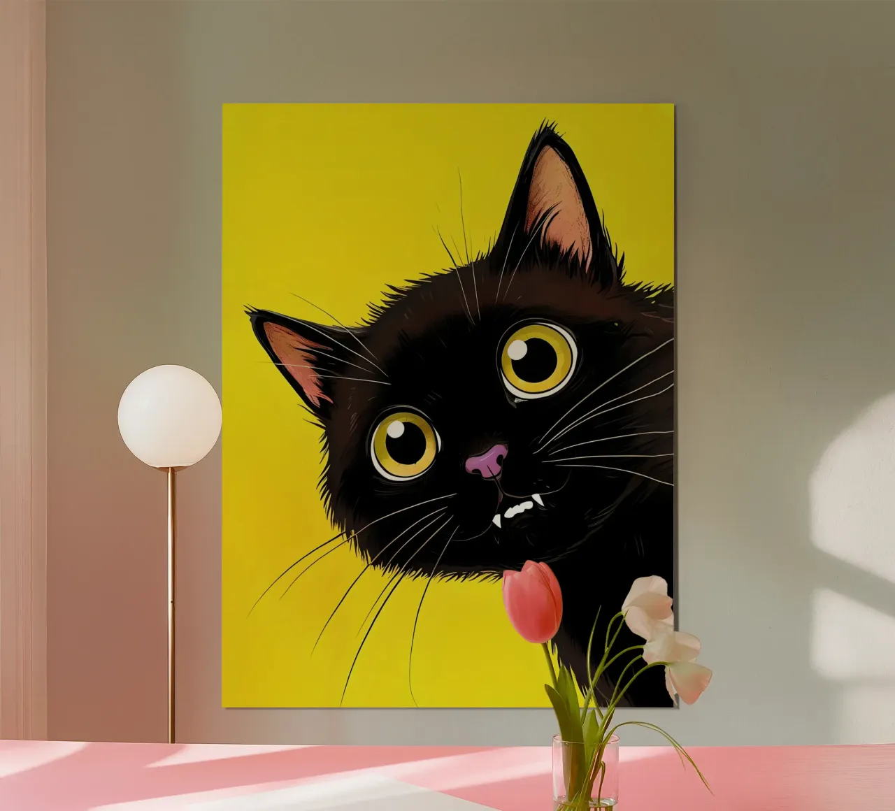 Gatto nero vampiro con occhi gialli poster con telaio in legno da 🥝 KIWI STORE