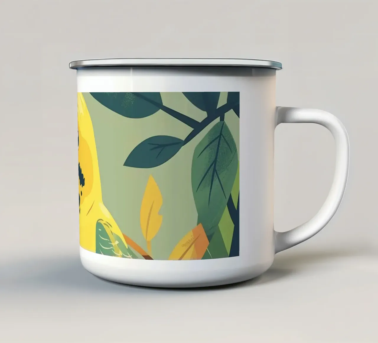 Meraviglia stravagante: Un pappagallo circondato dalla natura tazza in smalto da DesignDoodle