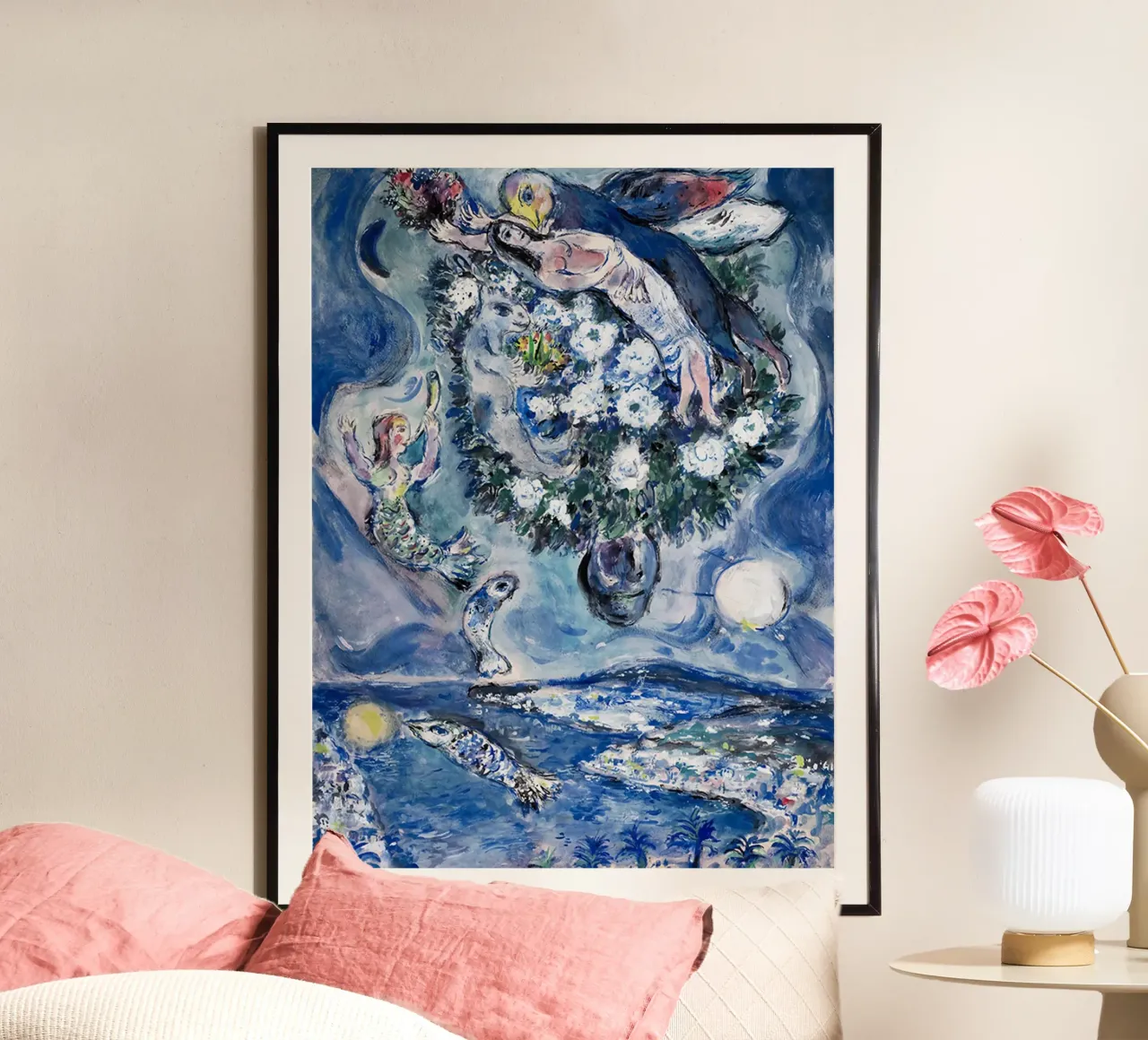 March ChagallMARC CHAGALL 'Lovers' Amoureux' Vintage poster with plastic frame by MC Exhebition