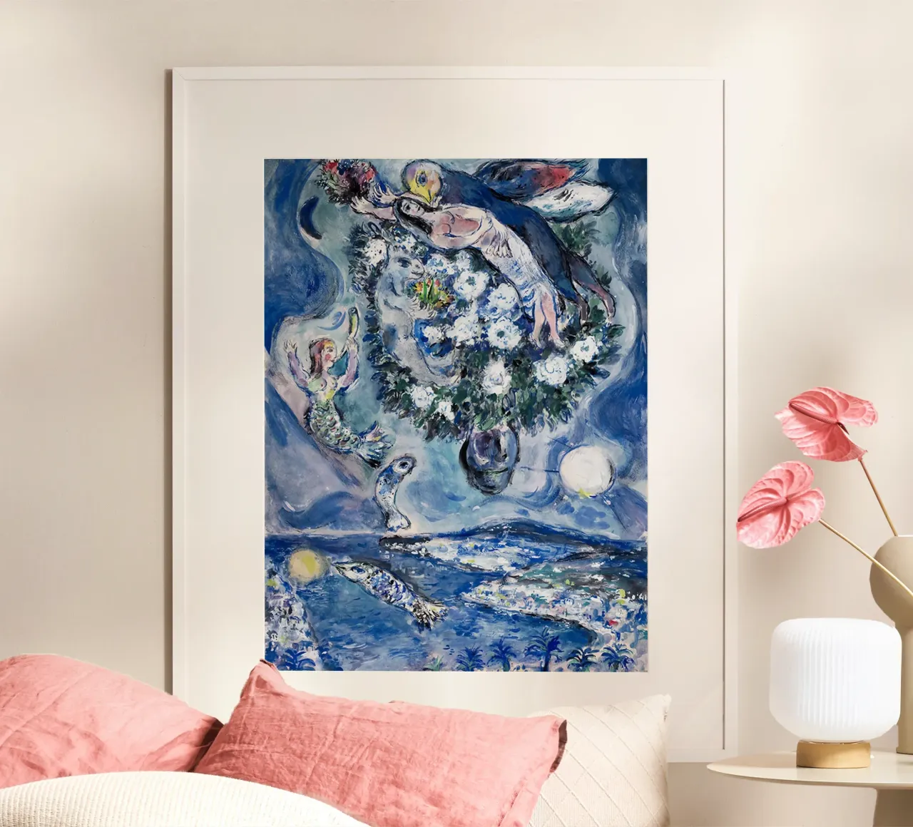 March ChagallMARC CHAGALL 'Lovers' Amoureux' Vintage poster with plastic frame by MC Exhebition
