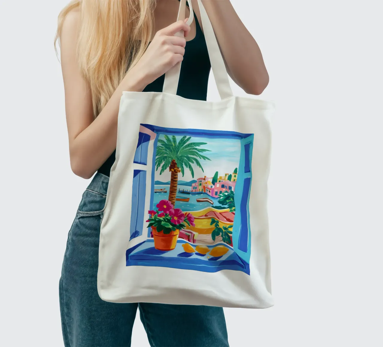 Palma fiorita in vaso borsa in juta da FadeAura