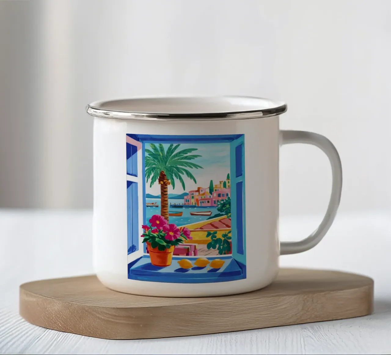 Palma fiorita in vaso tazza in smalto da FadeAura