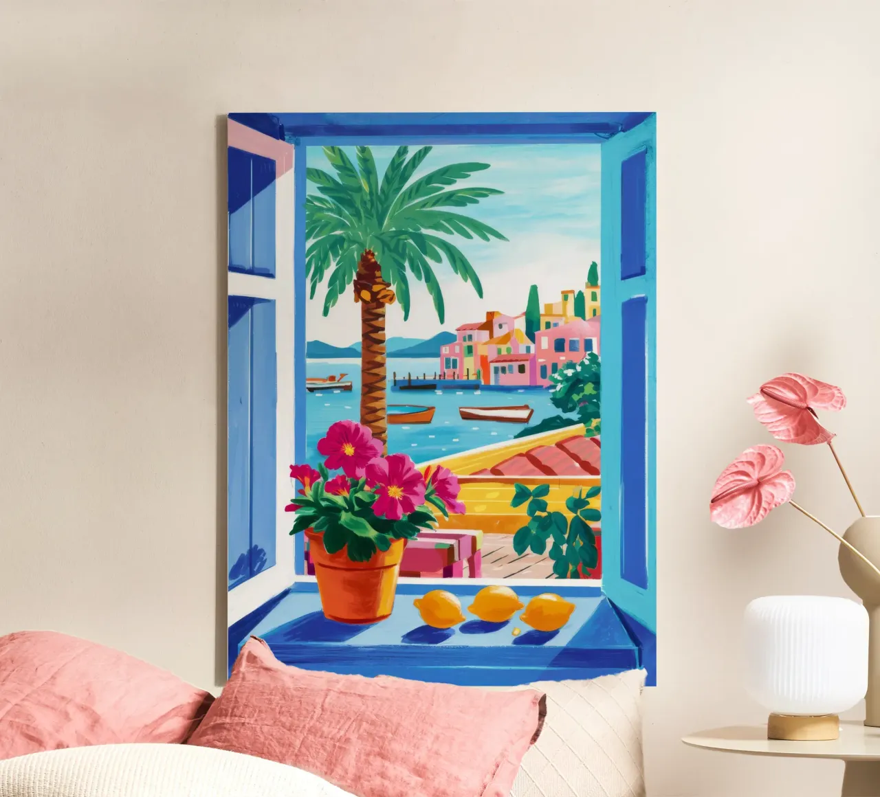Palmier en pot fleuri toile avec Caisse américaine de FadeAura