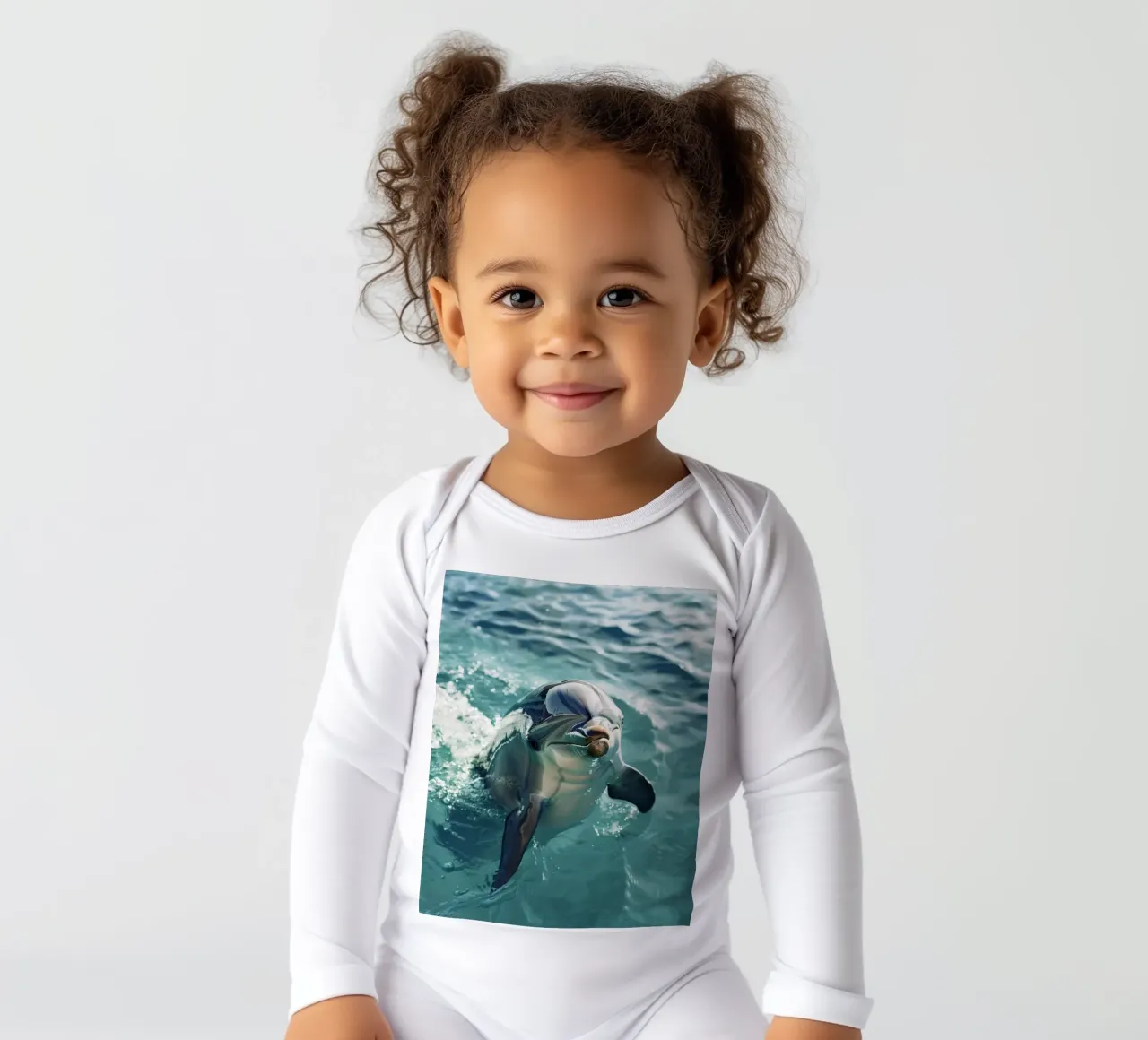 Waves of Joy: The Bottlenose Dolphin in Action long-sleeve baby romper by DesignDoodle