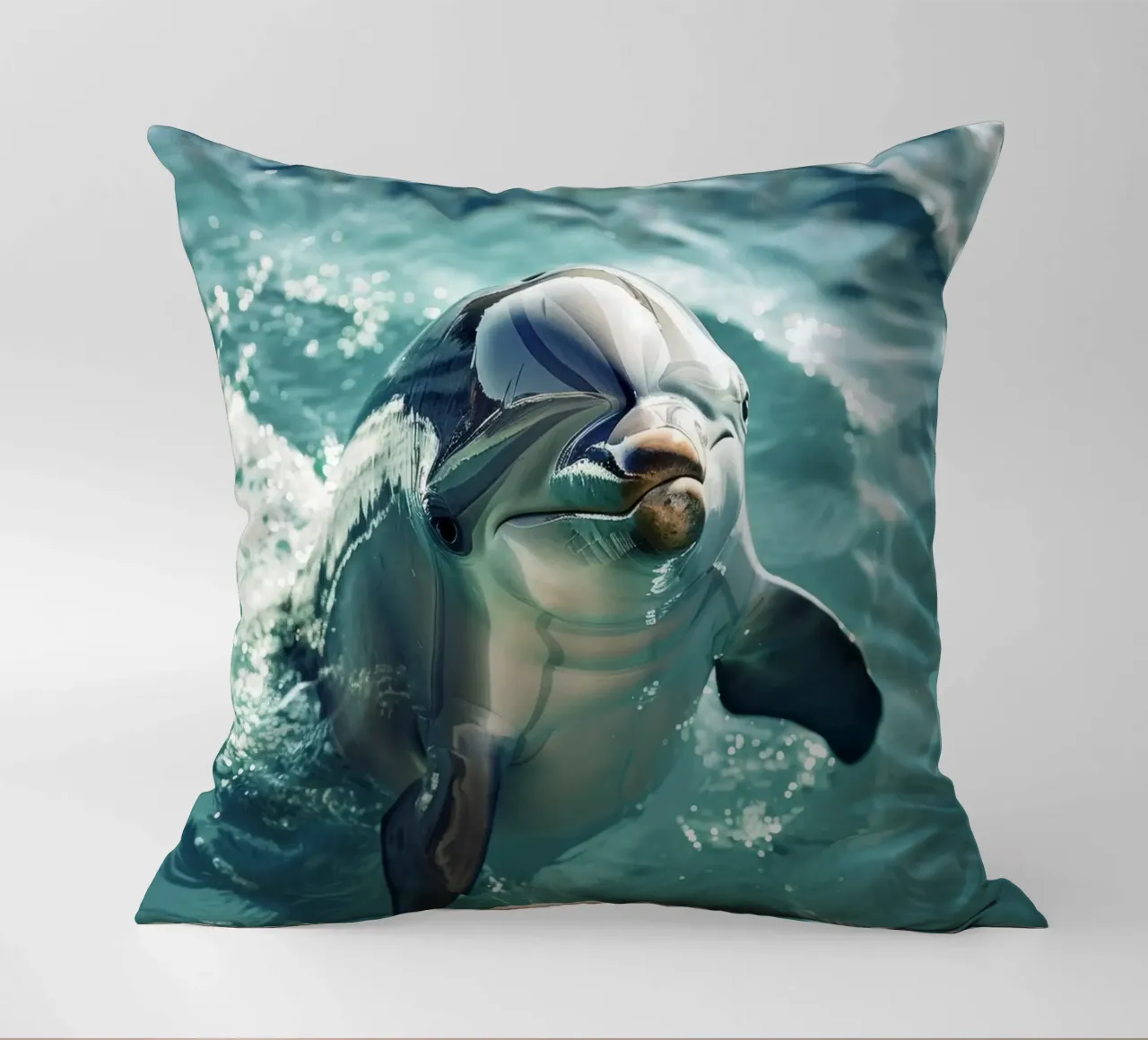 Waves of Joy: The Bottlenose Dolphin in Action decorative cushion by DesignDoodle