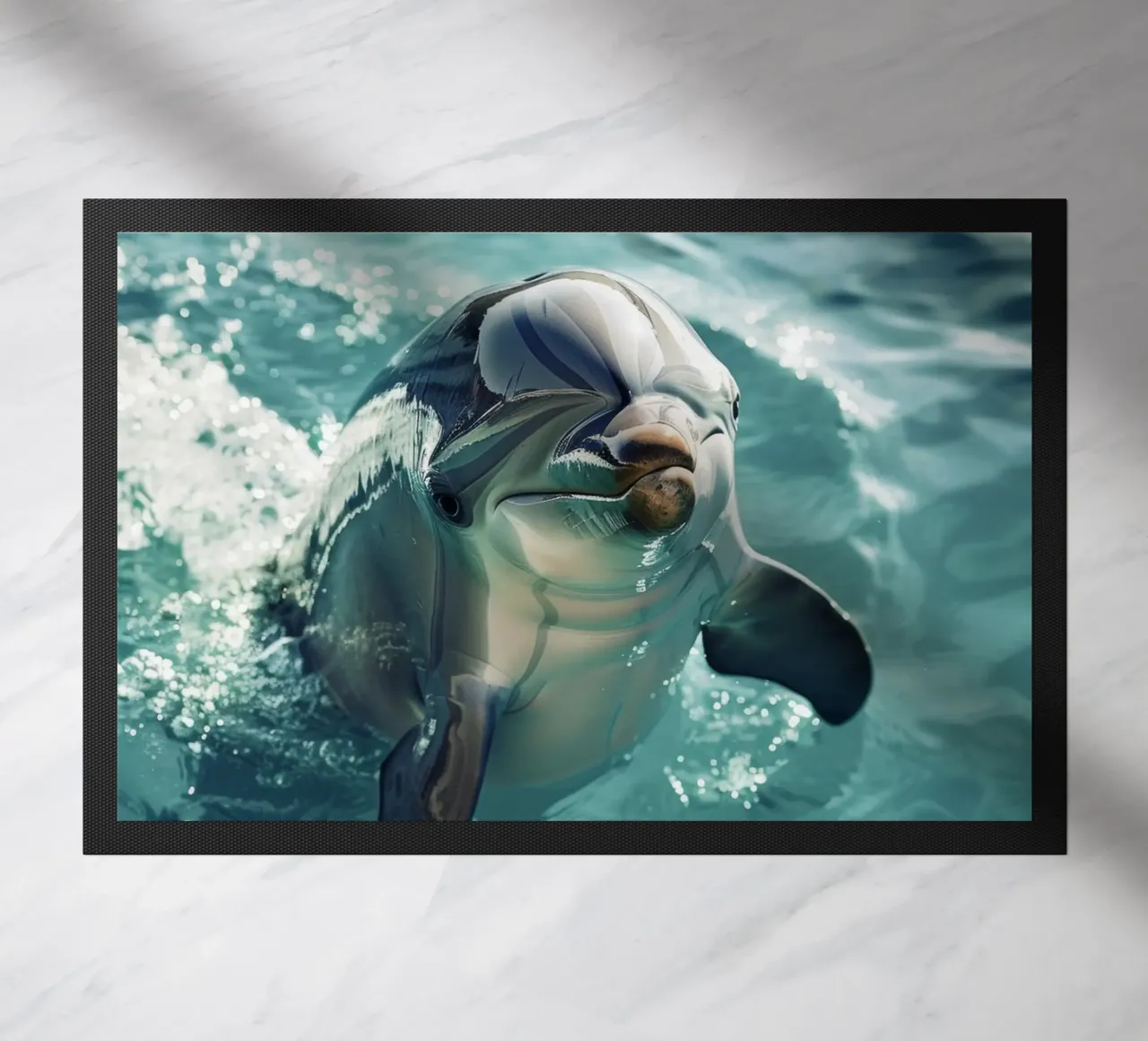 Waves of Joy: The Bottlenose Dolphin in Action doormat by DesignDoodle