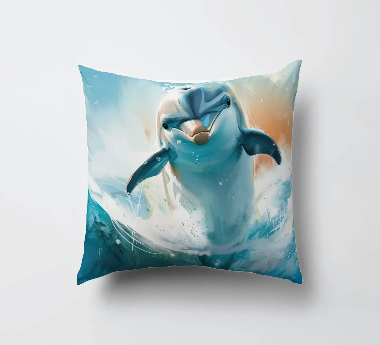 Joyful Leap: The Friendly Bottlenose Dolphin in the Wild decorative cushion by DesignDoodle