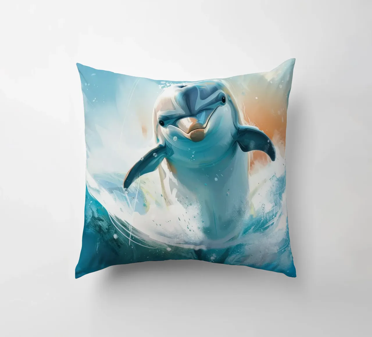 Joyful Leap: The Friendly Bottlenose Dolphin in the Wild decorative cushion by DesignDoodle