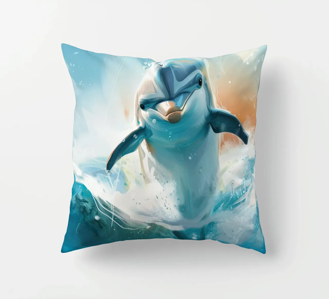 Joyful Leap: The Friendly Bottlenose Dolphin in the Wild decorative cushion by DesignDoodle