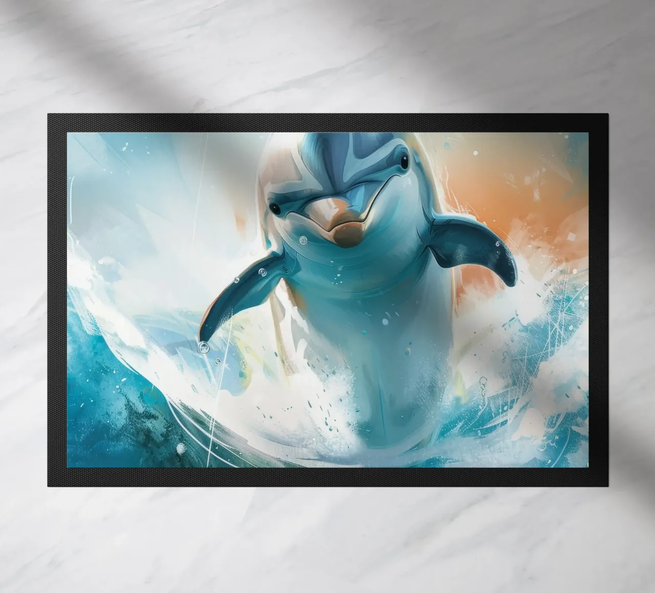 Joyful Leap: The Friendly Bottlenose Dolphin in the Wild doormat by DesignDoodle