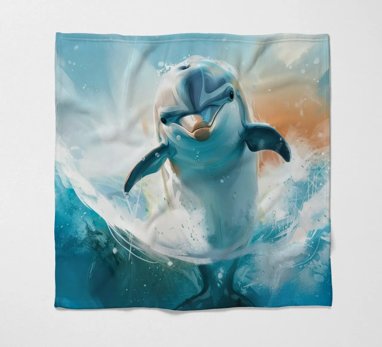 Joyful Leap: The Friendly Bottlenose Dolphin in the Wild fleece blanket by DesignDoodle