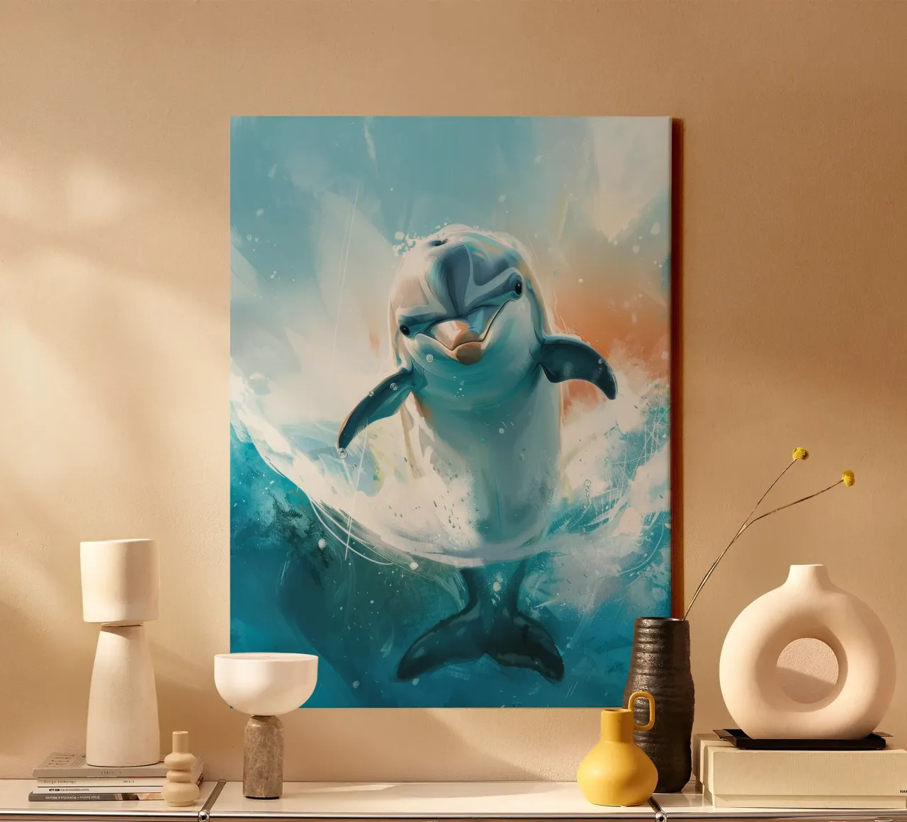 Joyful Leap: The Friendly Bottlenose Dolphin in the Wild canvas by DesignDoodle