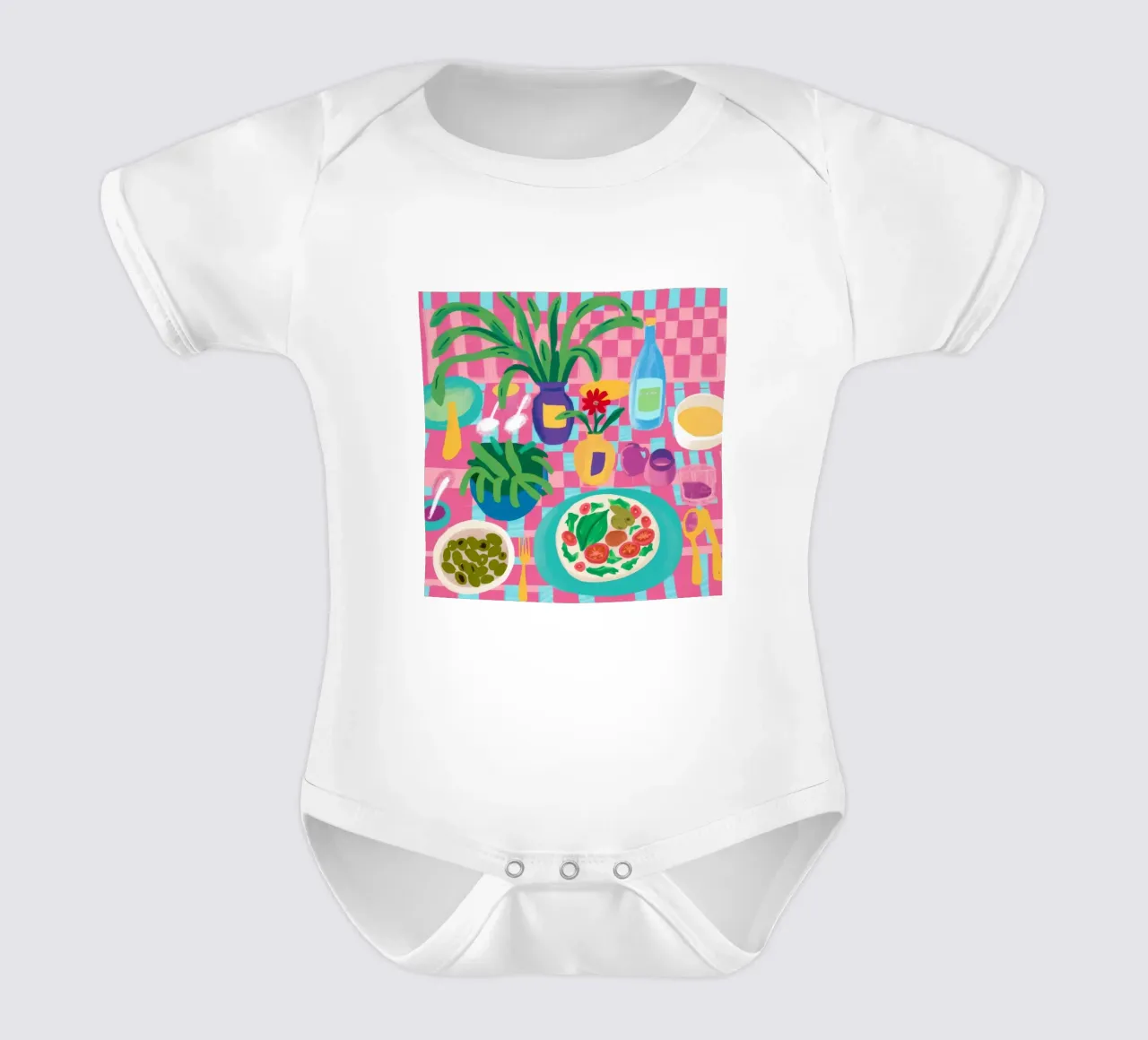 Roze geruit feest babyrompertje korte mouwen van Muse Artworks