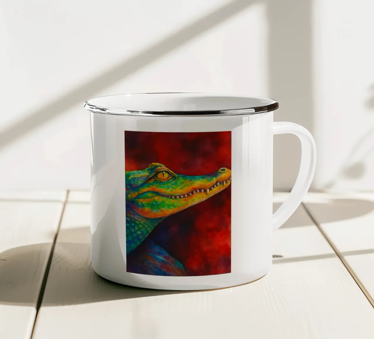 coccodrillo pittura colorata tazza in smalto da toegoe