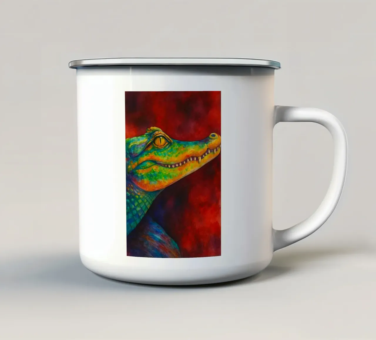 coccodrillo pittura colorata tazza in smalto da toegoe