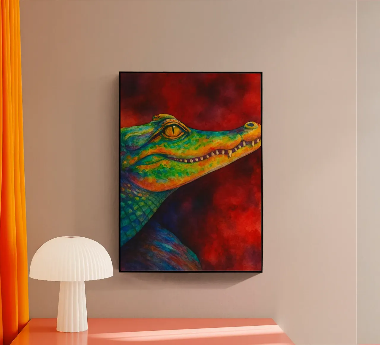 cocodrilo pintura colorida metacrilato de toegoe