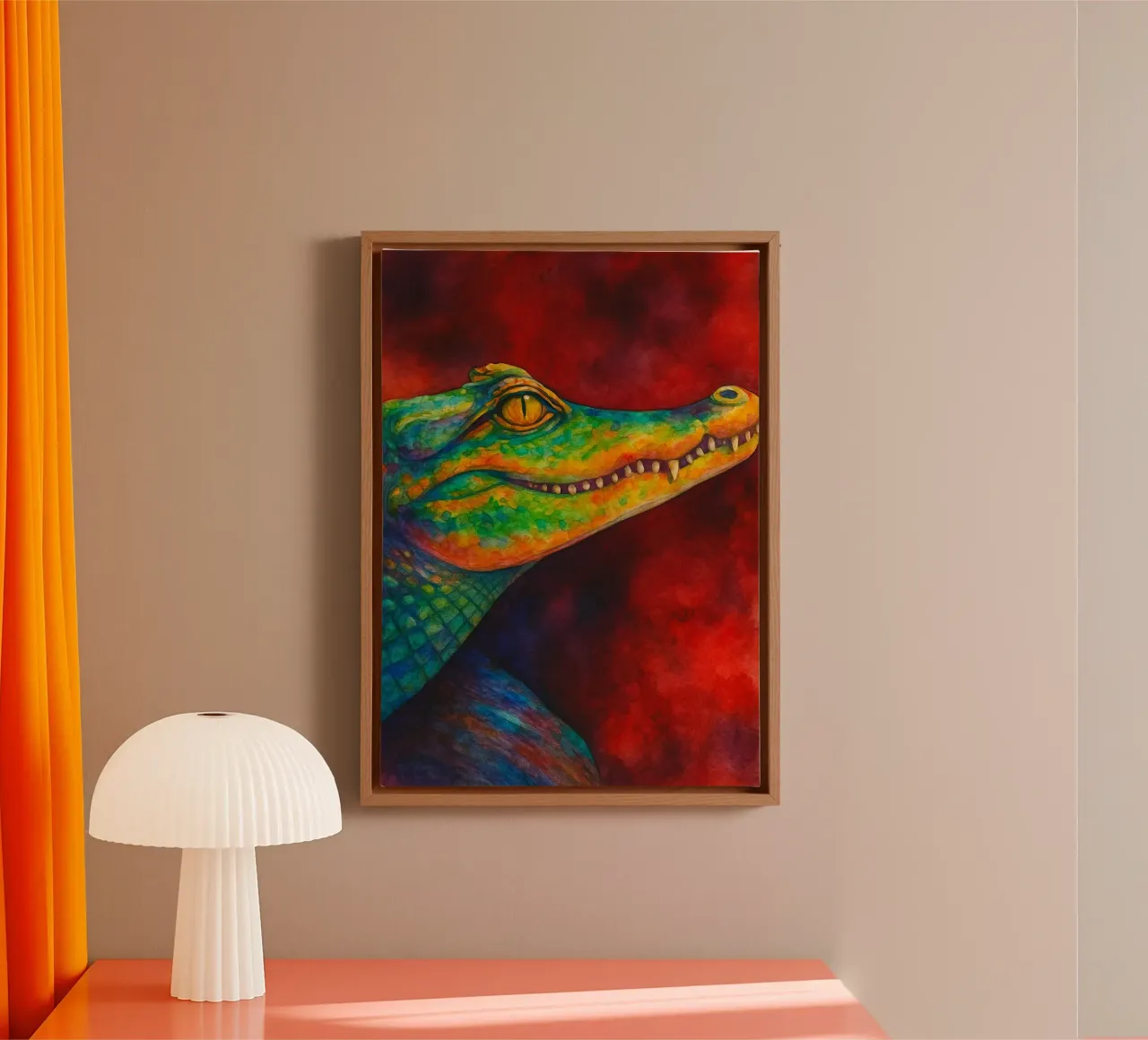coccodrillo pittura colorata tela con Cornice a cassetta da toegoe