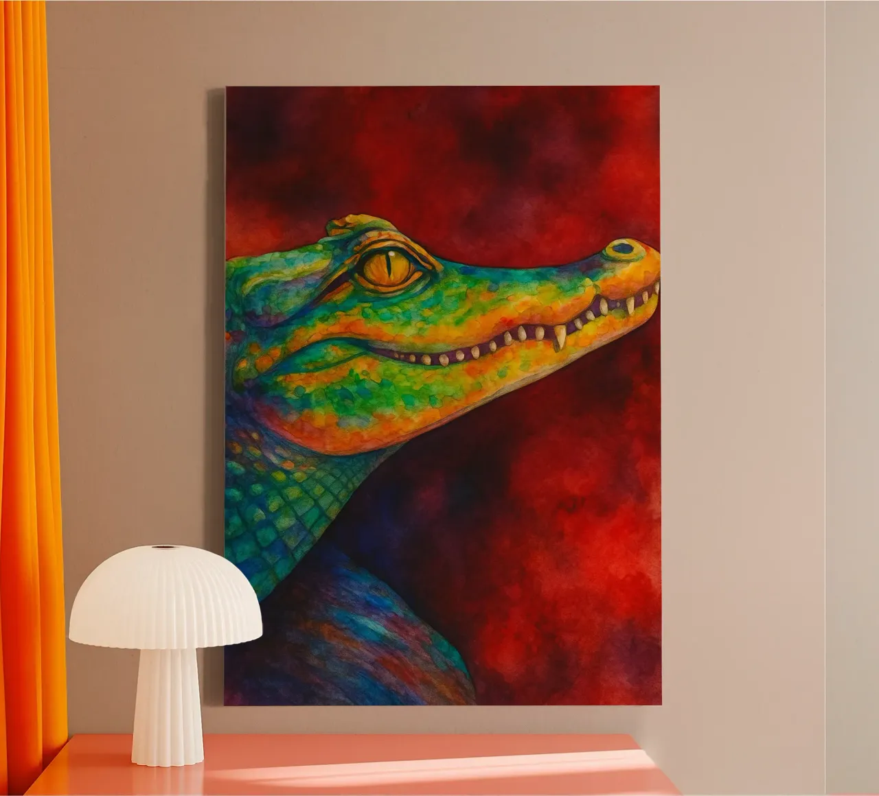 coccodrillo pittura colorata tela con Cornice a cassetta da toegoe