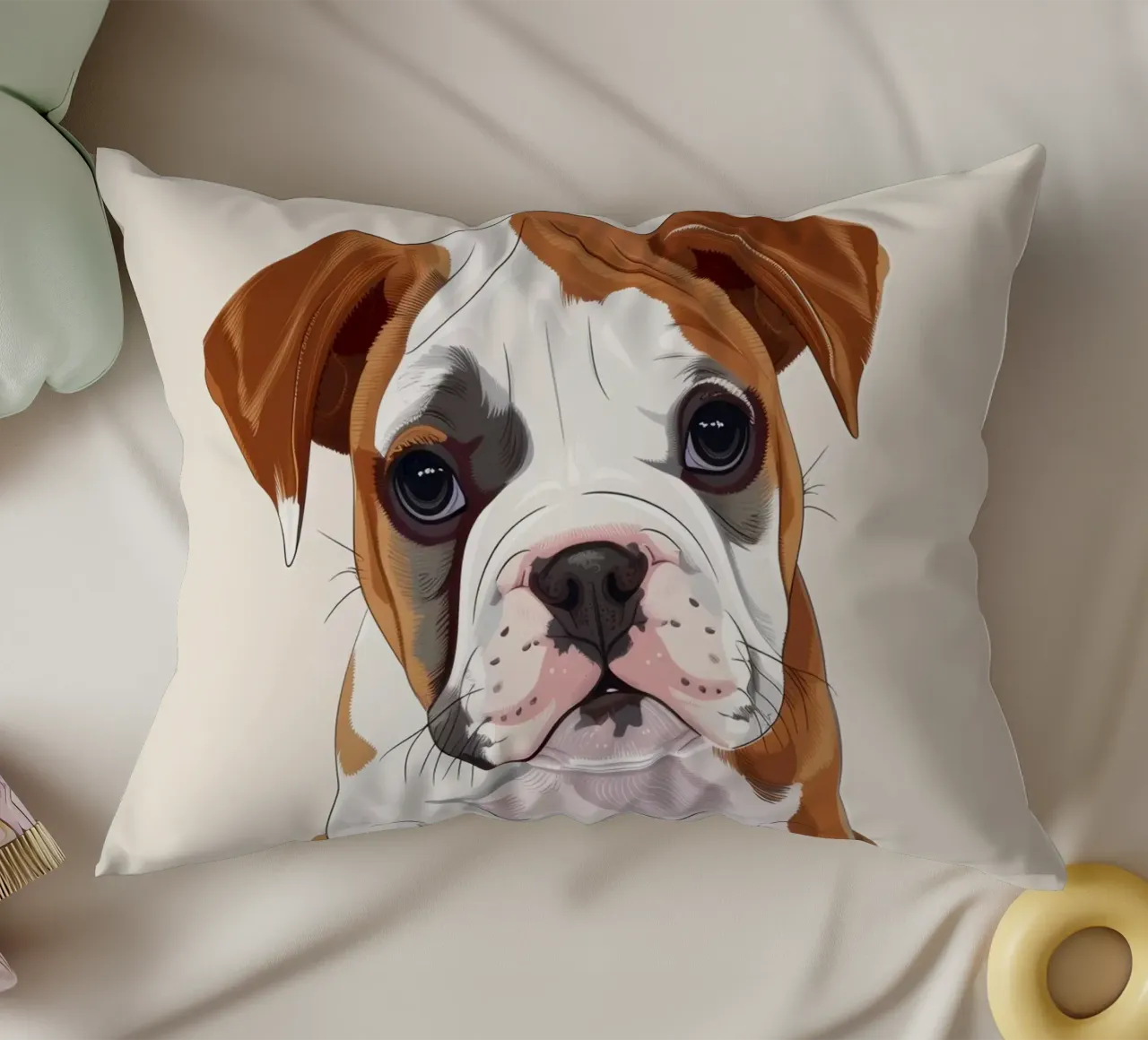 Bulldog gentile: Un ritratto dell'innocenza cuscino da DesignDoodle