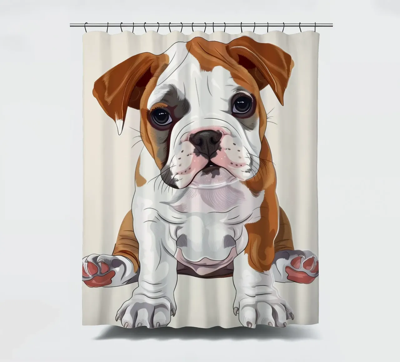 Sanfte Bulldogge: Ein Porträt der Unschuld Duschvorhang von DesignDoodle