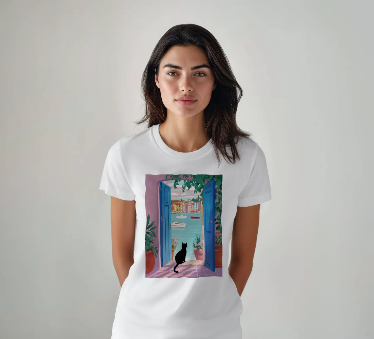Gatto nero a porte aperte t-shirt da FadeAura