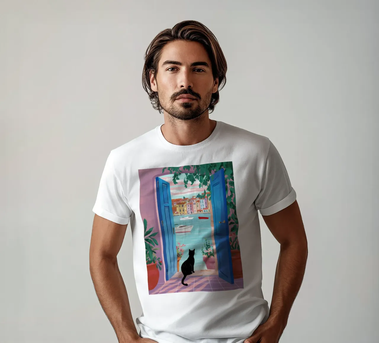 Gatto nero a porte aperte t-shirt da FadeAura