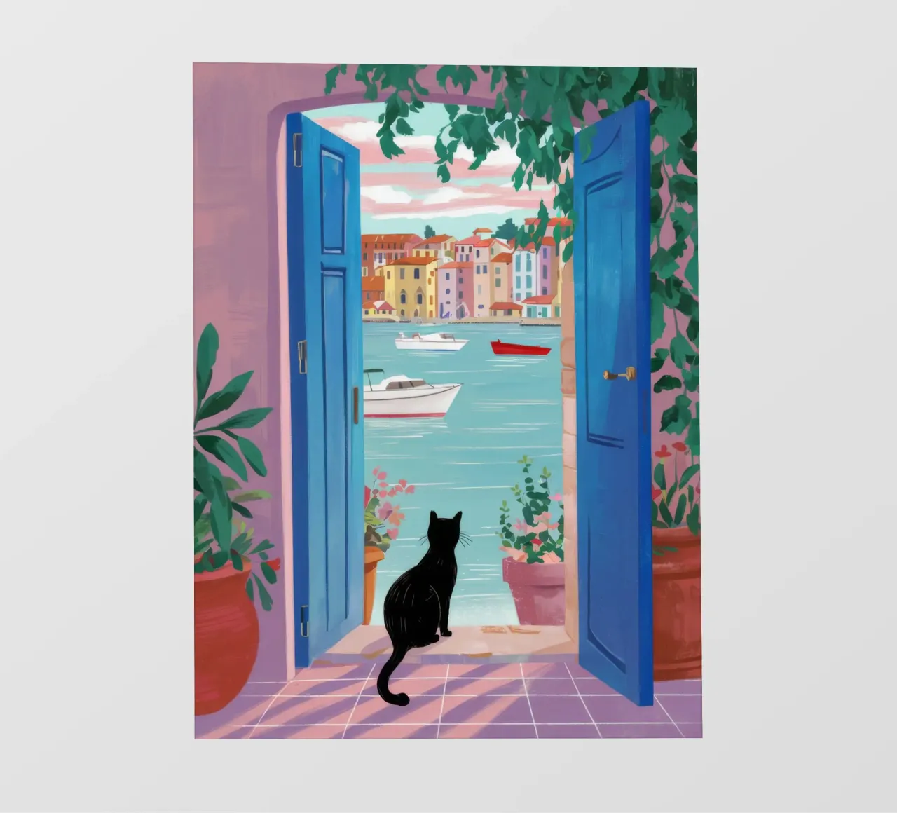 Gatto nero a porte aperte telo in pvc da FadeAura