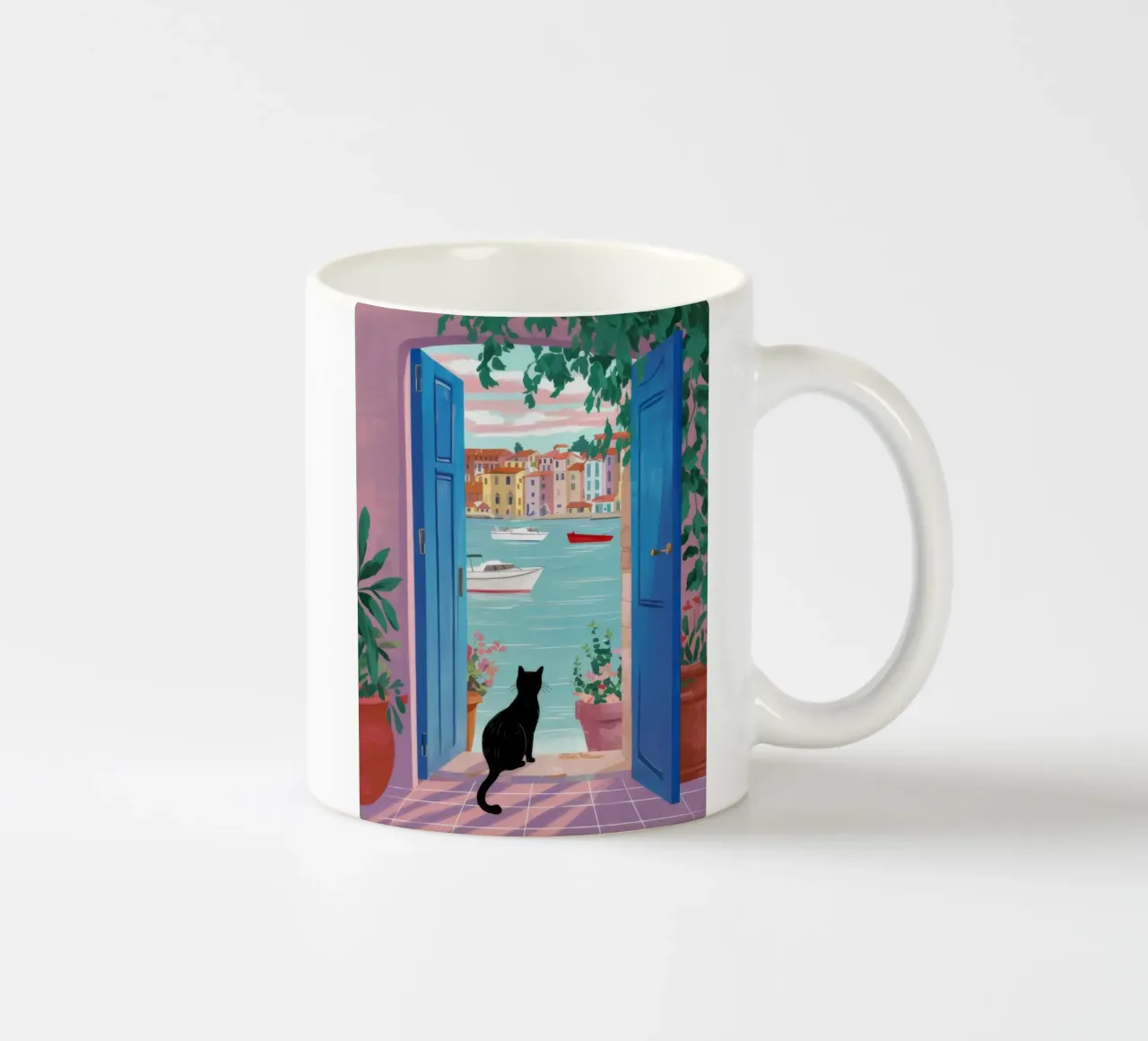Gatto nero a porte aperte tazza in ceramica da FadeAura