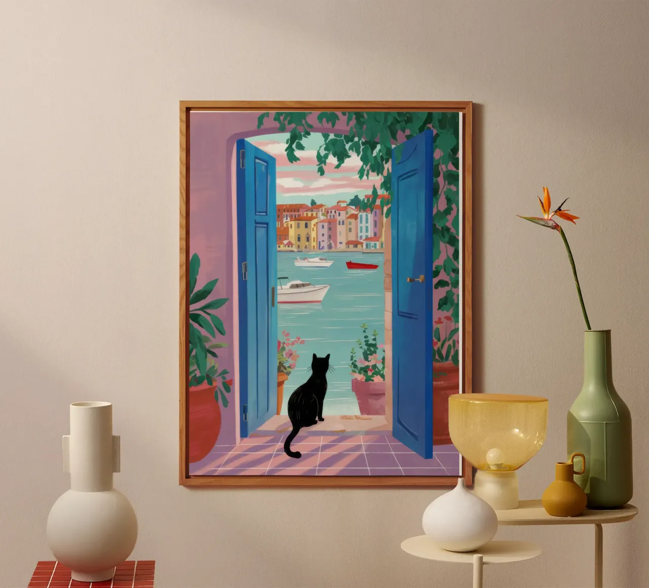 Gatto nero a porte aperte alluminio dibond da FadeAura