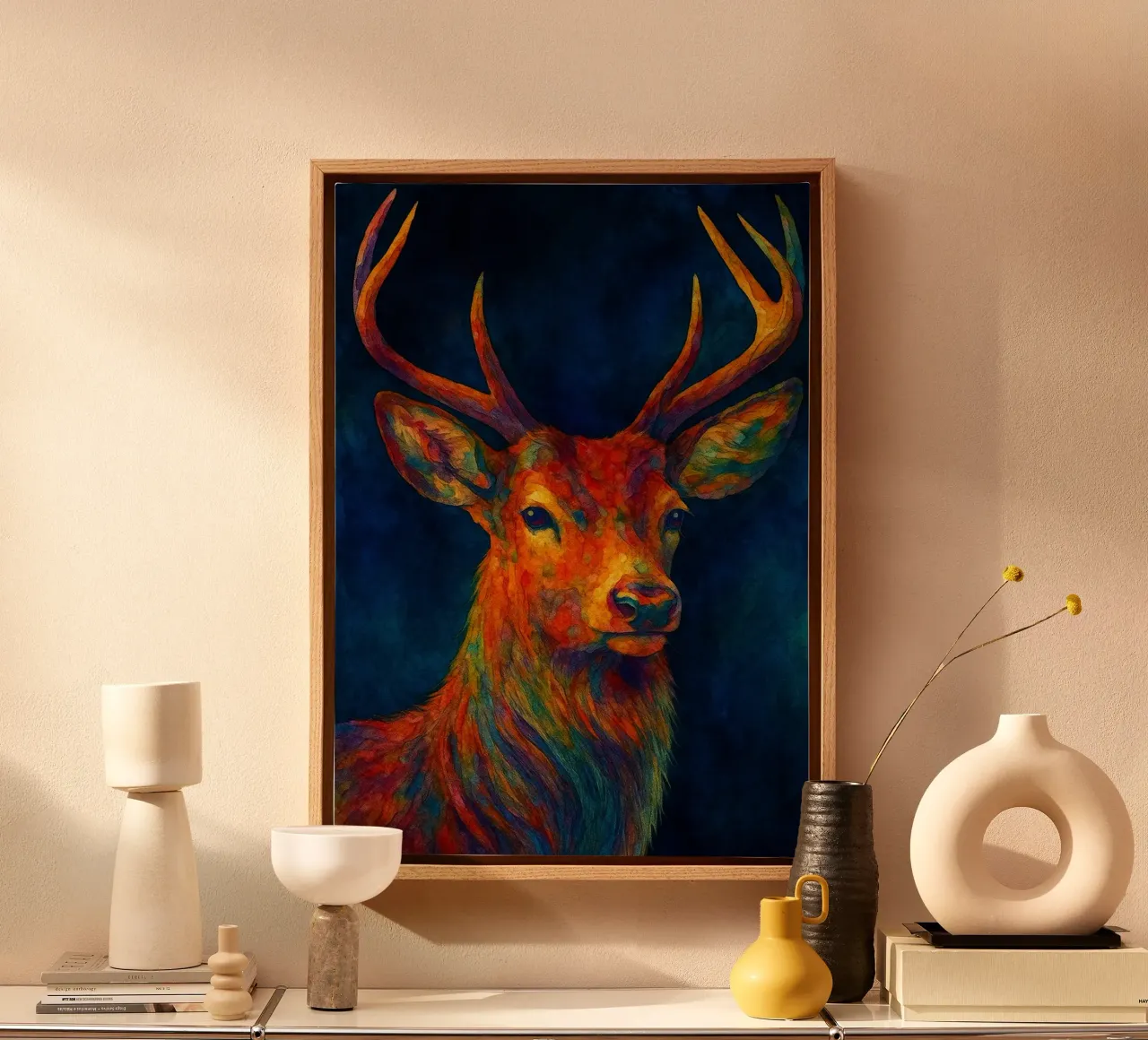 cervo pittura colorfull tela con Cornice a cassetta da toegoe
