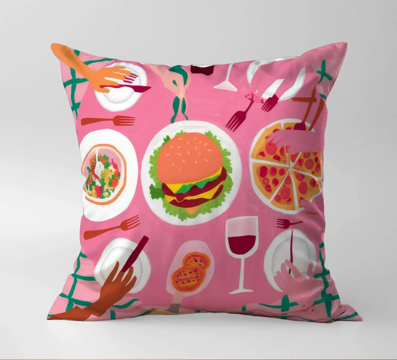 Friends Sharing Wine decorative cushion by Muse Artworks