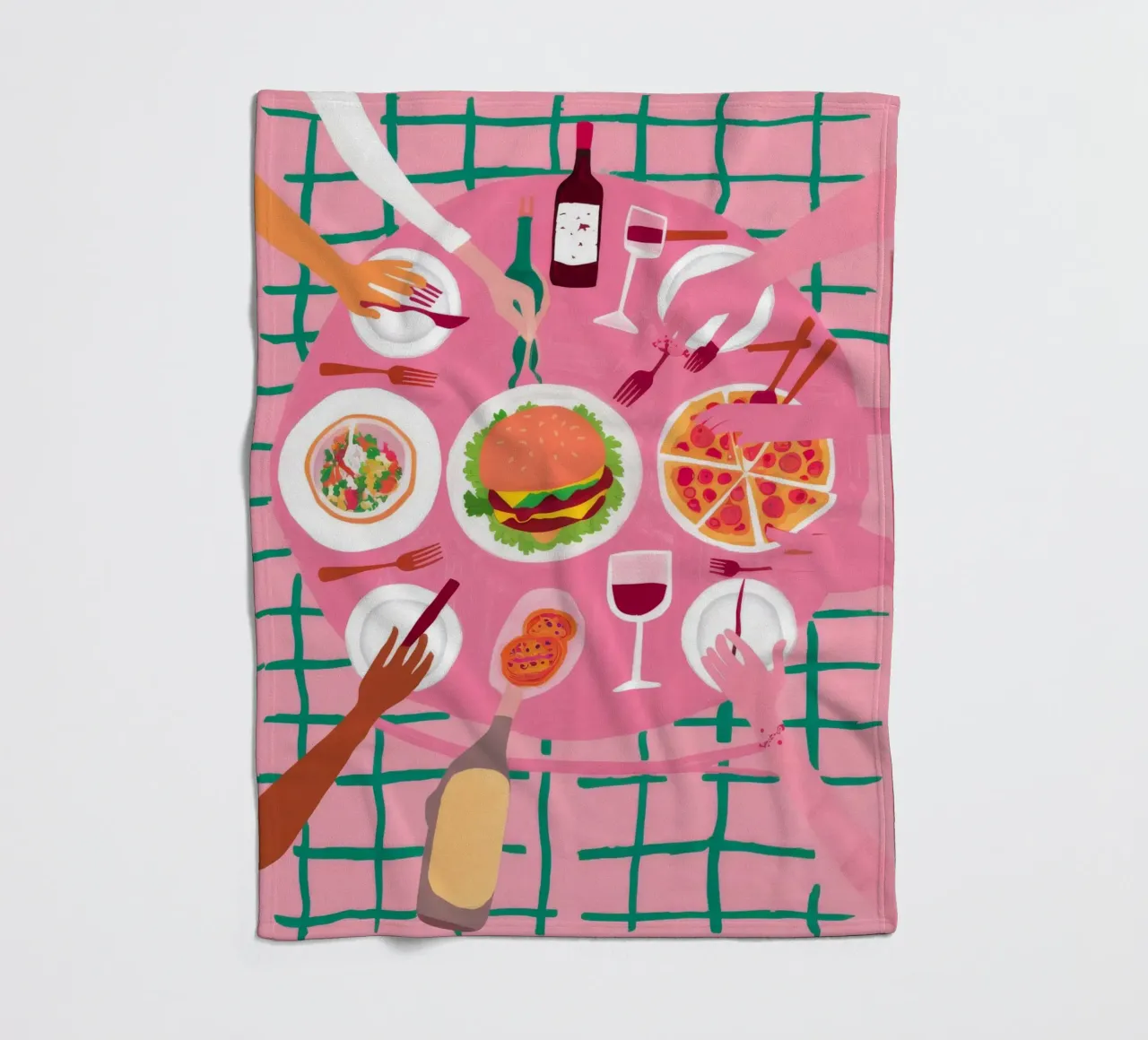 Friends Sharing Wine fleece blanket by Muse Artworks
